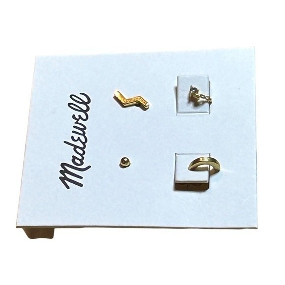 Madewell Zigzag Set of Unique 4 Gold-Plated Brass Cubic Zirconia Earrings NWT - Picture 6 of 10